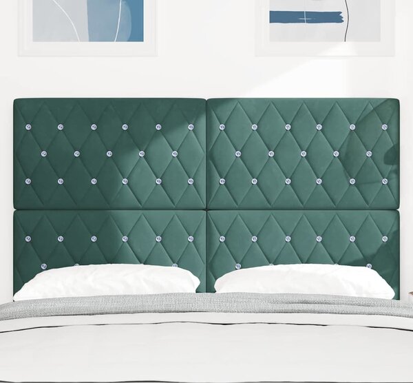 VidaXL LED ágytámla LED szalagokkal Sötétzöld 144 cm Bársony