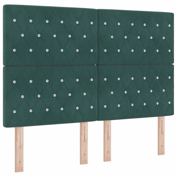 VidaXL LED ágytámla LED szalagokkal Sötétzöld 144 cm Bársony