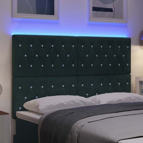 VidaXL LED ágytámla LED szalagokkal Sötétzöld 144 cm Bársony