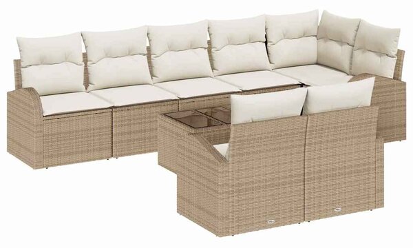 VidaXL Kerti Kanapé Szett párnával 9 pcs Bézs és fehér Poli rattan