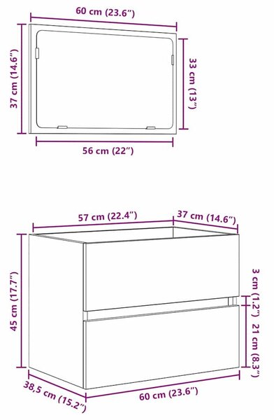 VidaXL Fürdőszobai Bútor Készlet 2 pcs Artisan tölgy 57 x 37 x 45 cm