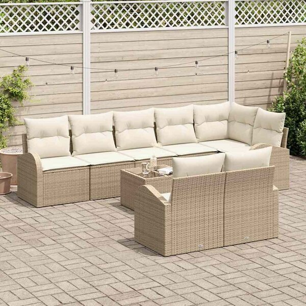 VidaXL Kerti Kanapé Szett párnával 9 pcs Bézs és fehér Poli rattan