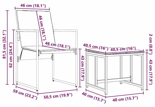 VidaXL Kert étkező szett 11 pcs Fekete Acél
