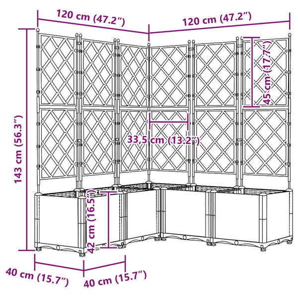 VidaXL Kerti cserép 5 pcs Fekete 120 x 120 x 143 cm Acél
