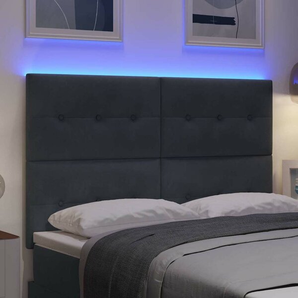 VidaXL LED ágytámla LED szalagokkal Szürke 144 cm Bársony