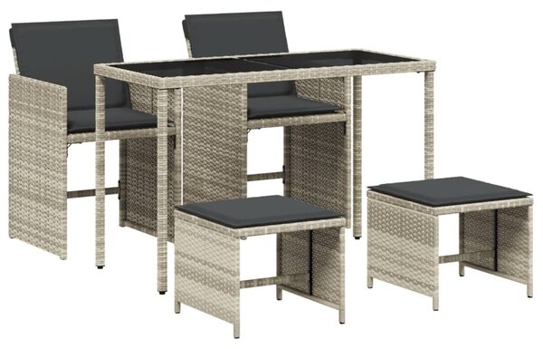 VidaXL 5részes világosszürke polyrattan kerti étkezőgarnitúra párnával