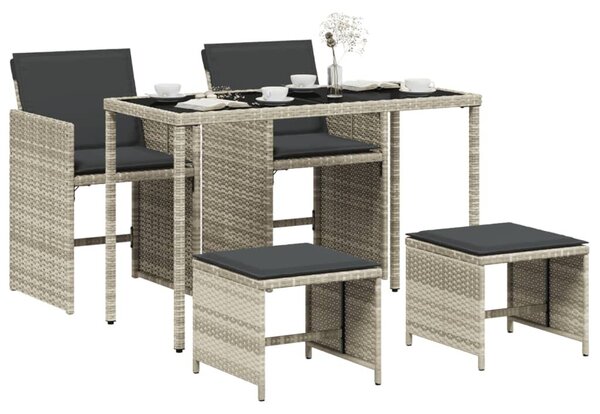 VidaXL 5részes világosszürke polyrattan kerti étkezőgarnitúra párnával