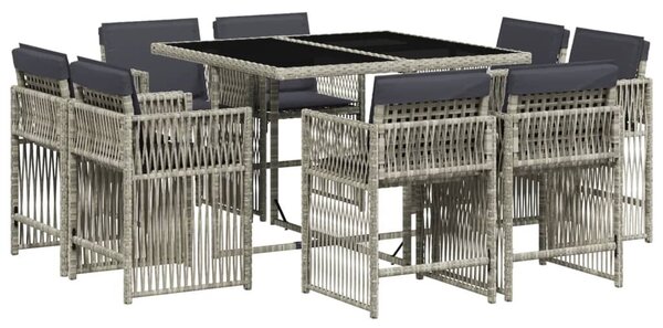 VidaXL 9részes világosszürke polyrattan kerti étkezőgarnitúra párnával