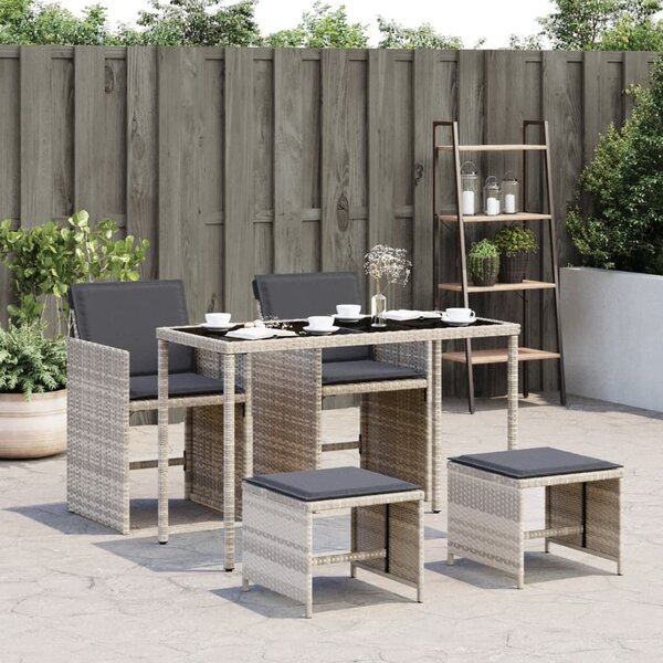 VidaXL 5részes világosszürke polyrattan kerti étkezőgarnitúra párnával