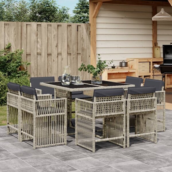 VidaXL 9részes világosszürke polyrattan kerti étkezőgarnitúra párnával