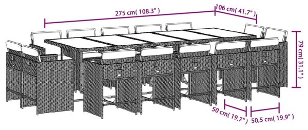 VidaXL 15 részes bézs polyrattan kerti étkezőgarnitúra párnákkal