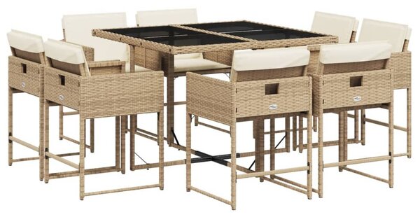 VidaXL 9 részes bézs polyrattan kerti étkezőgarnitúra párnákkal
