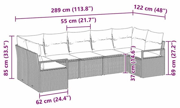 VidaXL Kanapé Szett párnával 7 pcs Barna polirattan