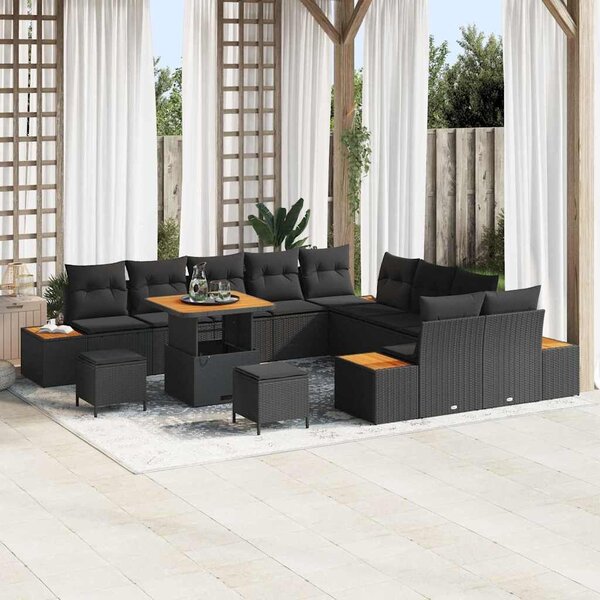 VidaXL Kerti Kanapé Szett párnával tárolóval 13 pcs Fekete Poli rattan