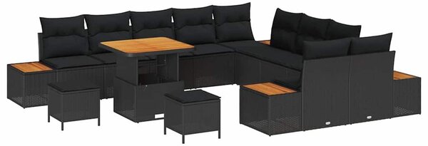 VidaXL Kerti Kanapé Szett párnával tárolóval 13 pcs Fekete Poli rattan