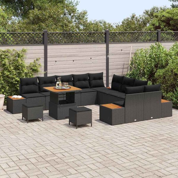 VidaXL Kerti Kanapé Szett párnával tárolóval 13 pcs Fekete Poli rattan