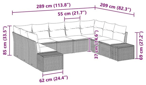 VidaXL Kerti Kanapé Szett párnával 9 pcs Bézs polirattan