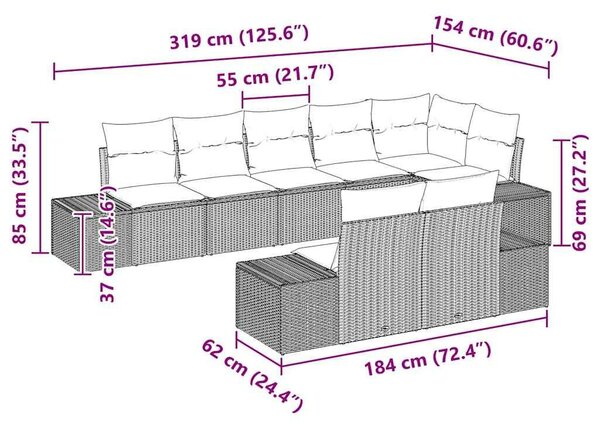 VidaXL Kerti Kanapé Szett párnával 8 pcs bézs és szürke Poli rattan