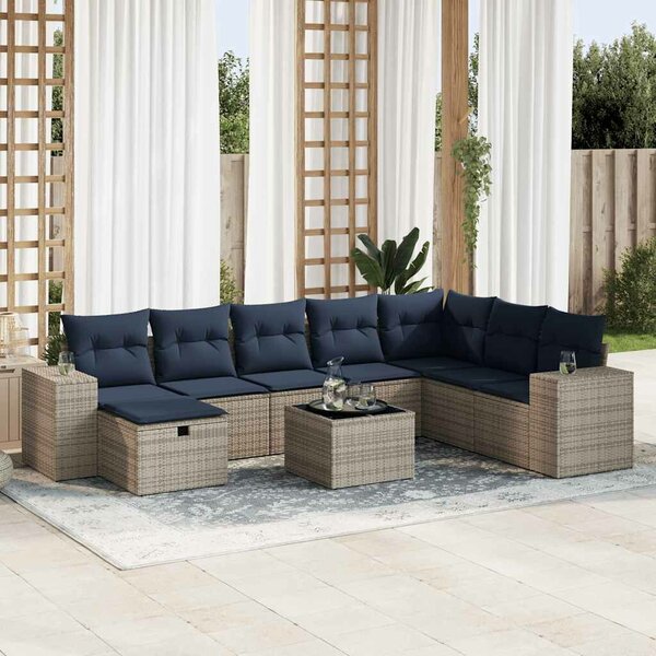 VidaXL 9 részes szürke polyrattan kerti ülőgarnitúra párnákkal