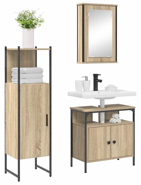 VidaXL Fürdőszoba bútor szett 3 db Barna 33 x 33 x 120,5 cm Szerelt fa