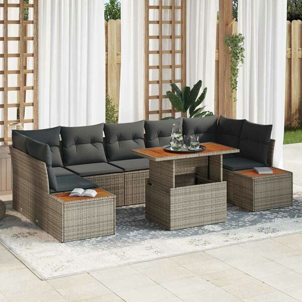 VidaXL Kerti Kanapé Szett tárolóval 8 pcs Szürke Poli rattan