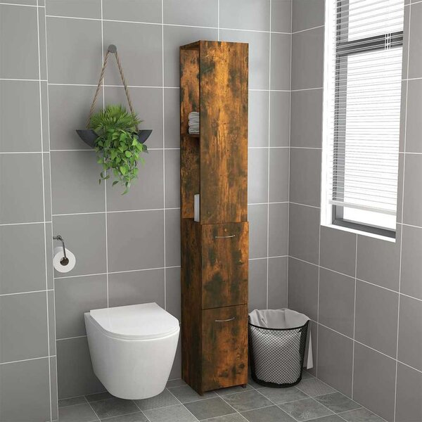 Füstös tölgy színű szerelt fa fürdőszobaszekrény 25x26,5x170 cm