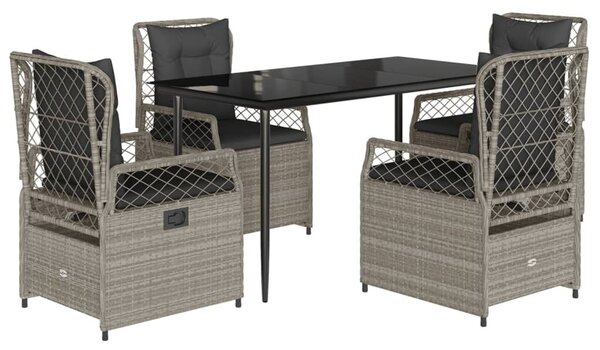 VidaXL 5részes világosszürke polyrattan kerti étkezőgarnitúra párnával