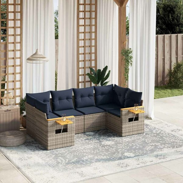 VidaXL 6 részes szürke polyrattan kerti ülőgarnitúra párnával