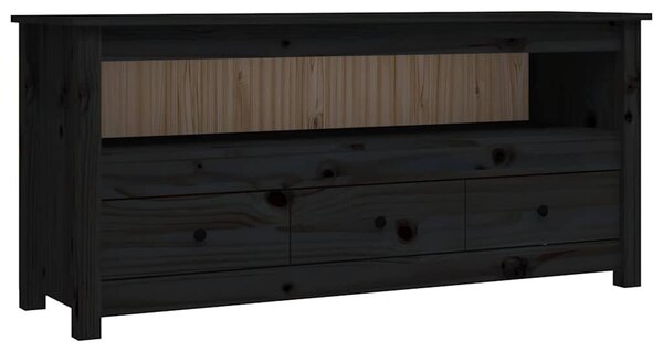 Fekete tömör fenyőfa TV-szekrény 114 x 35 x 52 cm