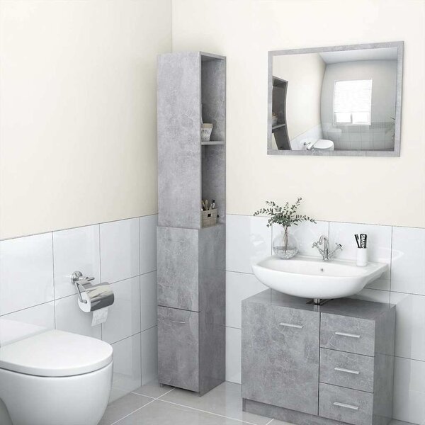 Betonszürke szerelt fa fürdőszobaszekrény 25x26,5x170 cm