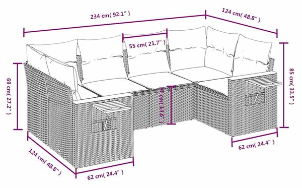 VidaXL 6 részes szürke polyrattan kerti ülőgarnitúra párnával
