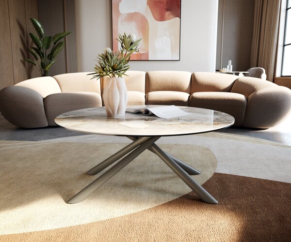 DELIFE Dohányzóasztal Edge kerek 90x90 cm kerámia Minas Melange Sarity fém titán színű effektfinish