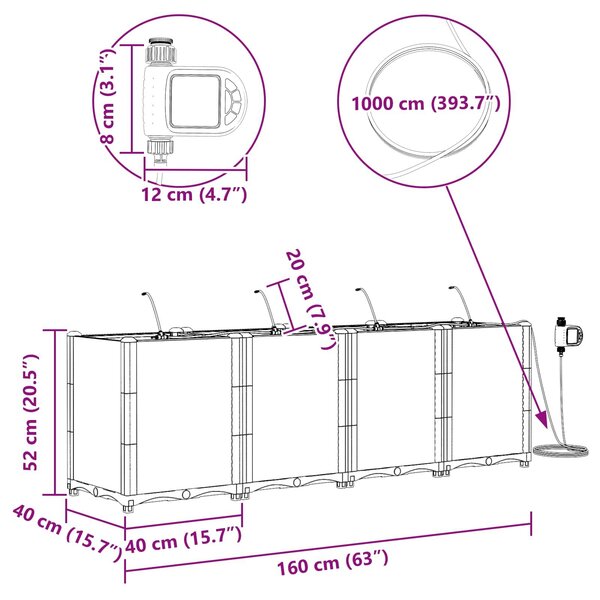 VidaXL Kerti cserép 4 db Szürke 160 x 40 x 52 cm PP