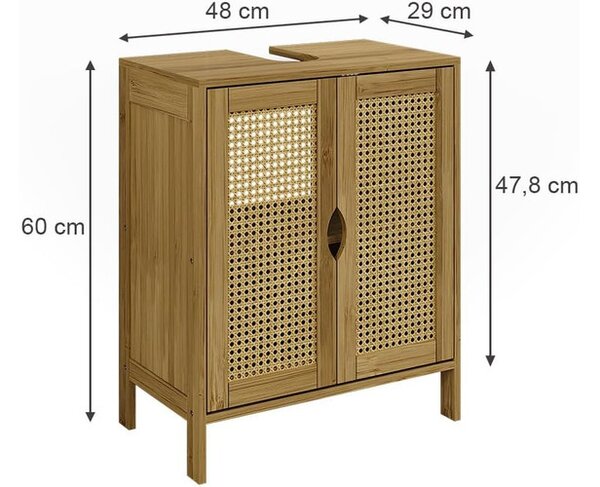 Vicco Liora bambusz hatású mosdószekrény rattan ajtófronttal, 48 cm