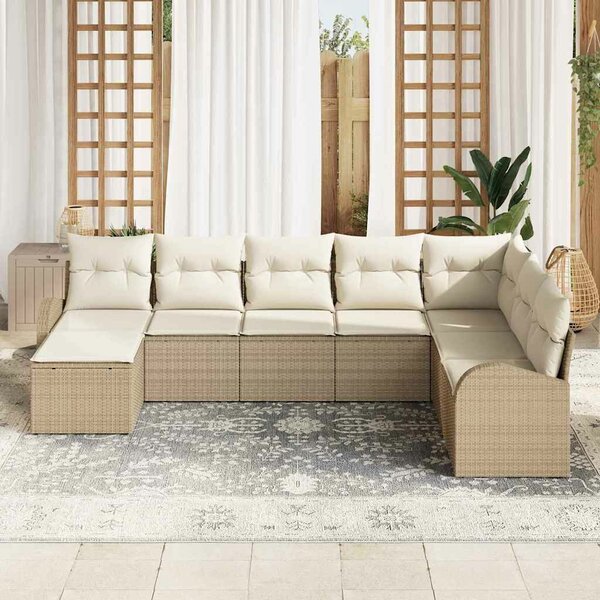 VidaXL Kerti Kanapé Szett párnával 8 pcs Bézs Poli rattan