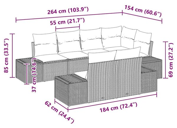 VidaXL Kerti Kanapé Szett 7 pcs Barna és krémszínű Poli rattan
