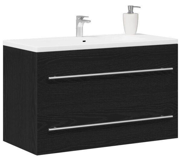 Fekete tölgy színű szerelt fa mosdószekrény 80 x 38,5 x 48 cm
