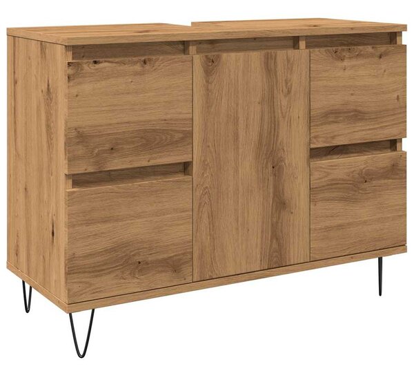 Kézműves tölgy színű szerelt fa mosdószekrény 80 x 33 x 60 cm