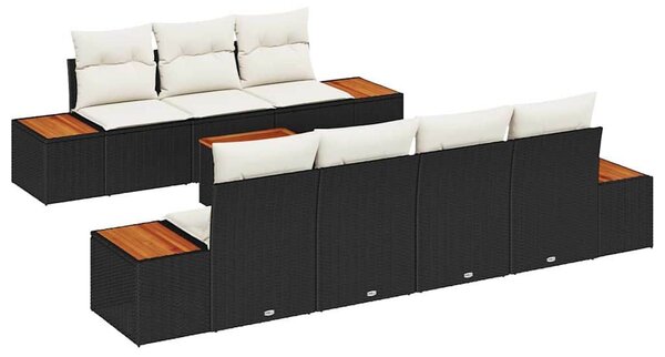VidaXL Kerti Kanapé Szett párnával tárolóval 8 pcs Fekete Poli rattan