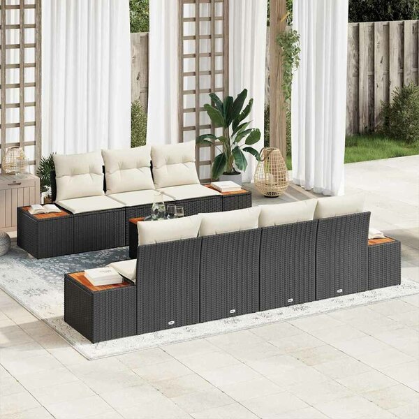 VidaXL Kerti Kanapé Szett párnával tárolóval 8 pcs Fekete Poli rattan