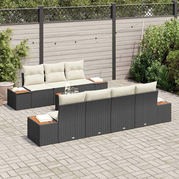 VidaXL Kerti Kanapé Szett párnával tárolóval 8 pcs Fekete Poli rattan
