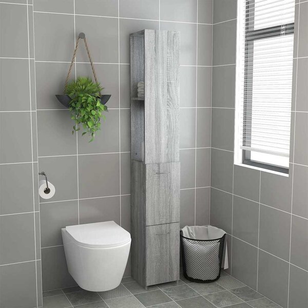 Szürke sonoma színű szerelt fa fürdőszobaszekrény 25x26,5x170cm
