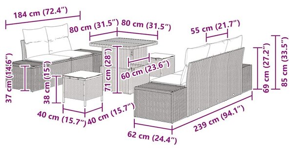 VidaXL Kerti Kanapé Szett párnával 8 pcs Bézs polirattan