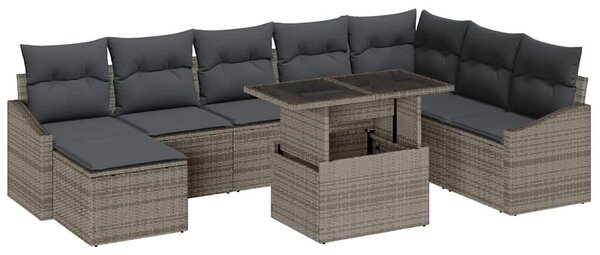 VidaXL Kerti Kanapé Szett 9 pcs Szürke Poli rattan és porfestett acél