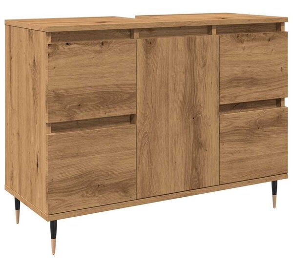 Kézműves tölgy színű szerelt fa mosdószekrény 80 x 33 x 60 cm