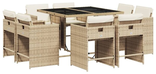 VidaXL 9 részes bézs polyrattan kerti étkezőgarnitúra párnákkal