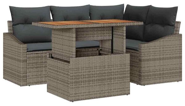 VidaXL Kerti Kanapé Szett tárolóval 5 pcs Szürke Poli rattan