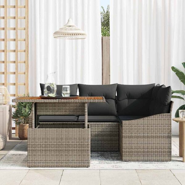 VidaXL Kerti Kanapé Szett tárolóval 5 pcs Szürke Poli rattan