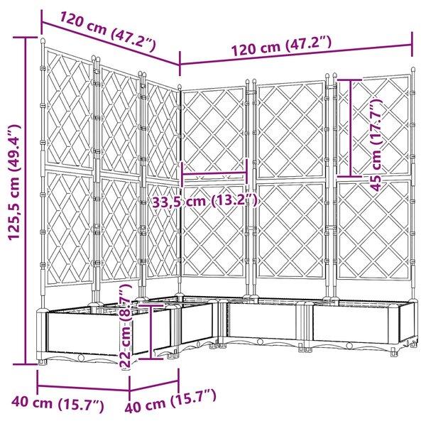 VidaXL Kerti cserép 5 db Szürke 120 x 120 x 125,5 cm PP