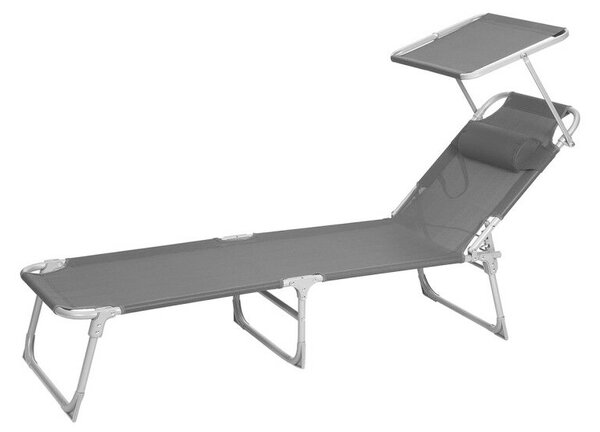 SONGMICS Összecsukható Napozóágy Napellenzővel - Sötétszürke, 150kg teherbírás